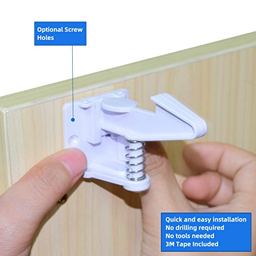 Cabinet Locks Child Safety Latches - TUSUNNY Baby Proofing Lock Child Proof Drawer Locks with Strong Adhesive for Cabinets and Drawers,Corner & Door (20Pack)