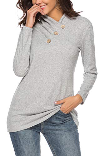 TITAME Womens Comfy Casual Long Sleeve Cowl Neck Sweater Tunics for Women Grey M