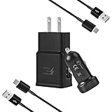 Sharko Adaptive Fast Charger Kit for Samsung Galaxy S8/S9/ Note8/ S8 Plus/S9 Plus,USB 2.0 Fast Charging Kit (Wall Charger + Car Charger + 2 x Type C USB Cables (5 Feet & 4 Feet))