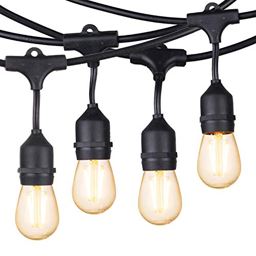 Brightown 48Ft. Shatterproof Outdoor String Light S14 with 15 Dimmable LED Vintage Edison Bulbs- ...