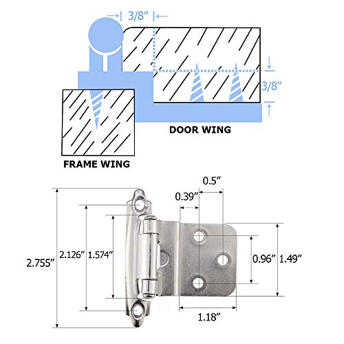 20 Pack 3/8 Inch Inset Hinges, Face Mount Self Closing Hinges, Black Pricepulse