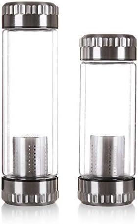 GHYJJJKU Business Type Water Bottle Glass Bottle With Stainless Steel Tea Infuser Filter Double Wall Glass Sport Water Tumbler