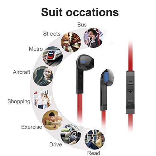 Headphones, Earbuds Earphones with Microphone and Volume Control, Wired Headphones for Smartphone Compatible with 3.5 mm Corded Headsets Red - Thumbnail 5
