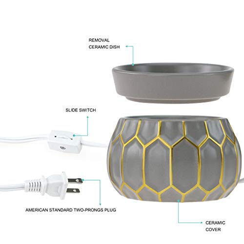 StarMoon Electric Candle Warmer for Wax Melt, Home Fragrance Diffuser, Fragrance Air Fresheners, Home Décor, No Flame, Removal Dish, with Ceramic Warming Plate (Gold Grid)