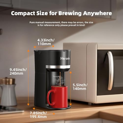 Coffee Maker Machine, Mini Single Serve Brewers for K-Cup and Grounds, 6 to 12 oz Brew Sizes, Fast Brew with Descaling Reminder and Water Window, Simple Push Button, Perfect for Small Spaces, Black