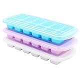 Amian Shop 3 Packs Ice Cube Trays with Lids,Make 36 Large Ice Cubes,Easy Release Compact,Odor Free Stackable White Ice Tray with Clear Removable Cover