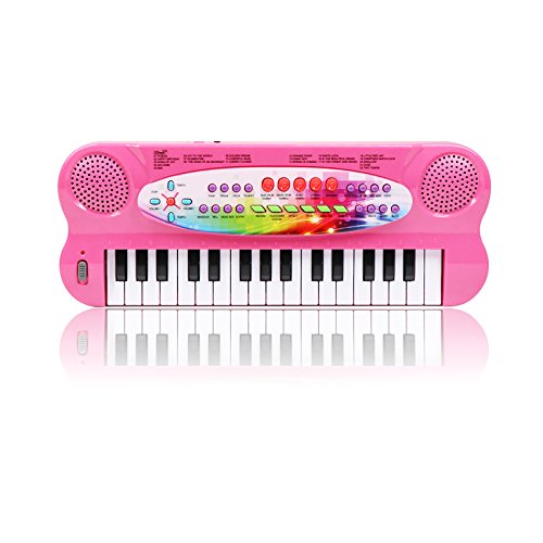 aPerfectLife Kids Piano, 32 Keys Multifunction Electronic Kids Piano Keyboard Musial Instrument Kids Microphone (Pink)