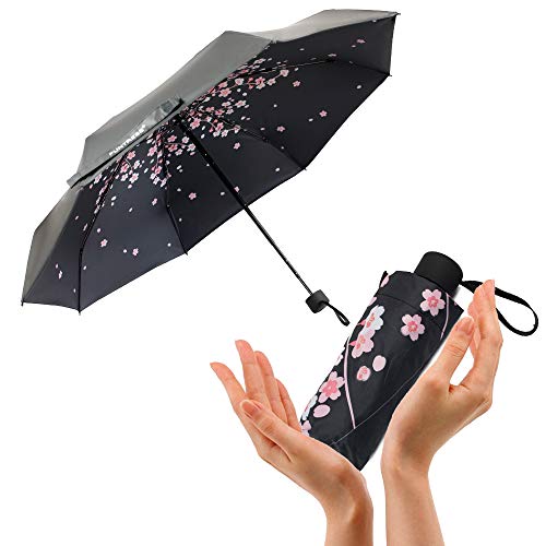 FUNTRESS Mini Compact Umbrella for Travel Extra Large UV Protection Sun Rain Umbrellas Women Kids Outdoor Gift Lightweight Upgraded (Pink Peach)