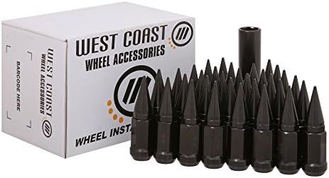 24pc Black Spike Lugs | Thread Pitch 14mm x 2 | 2pc Construction Special Designed Key | 3.5” Total Length | For AfterMarket Wheels | #1 Hottest Selling Product in the Industry
