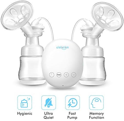 Electric Breast Pump-Double Breast Pump with 4 Modes, Quiet Breast Pump Kit with Two Hygienic Milk Bottles, Hands Free