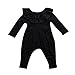 Infant Baby Girls Lovely Button Up Romper Lotus Leaf Collar Bodysuit Outfit Black Long Sleeve Basic Coveralls (3-9M, Black)
