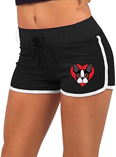 Boston Terrier Face Women's Running Workout Yoga Shorts Athletic Elastic Waist S