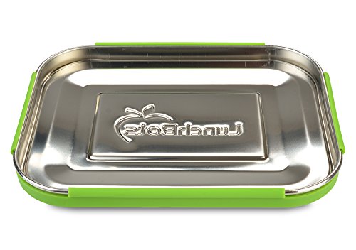 LunchBots Quad Stainless Steel Food Container - Four Section Design Perfect for Healthy Snacks, Sides, or Finger Foods On the Go - Eco-Friendly, Dishwasher Safe and BPA-Free - Green Dots