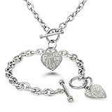 Stainless Steel Faith Love Hope Engraved Heart Charm Bracelet and Necklace