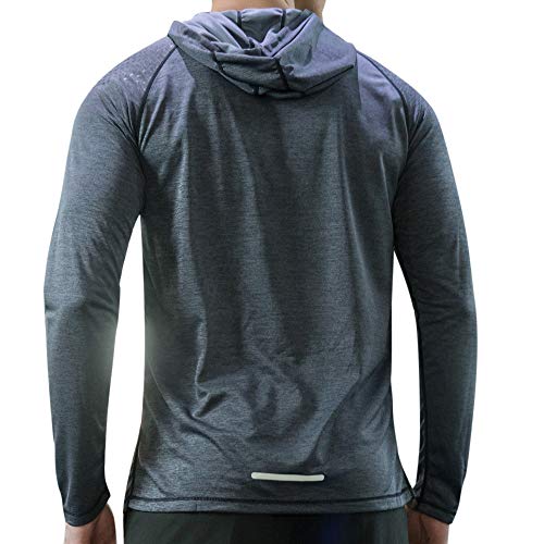 ANJUNIE Men's Athletic T-Shirt Elastic Long Sleeved Hoodie Reflective Fast Dry Tops(1-Gray,L)