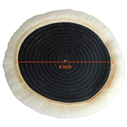 Polishing Pad Buffing Pads Kit 2PCS 6 Inch Polishing Buffer 100% Natural Wool Car Auto Hook and Loop Polishing Pads, Used with Rotary and Random Orbit Sander/Polisher For Car Glass Stone Ceramic etc