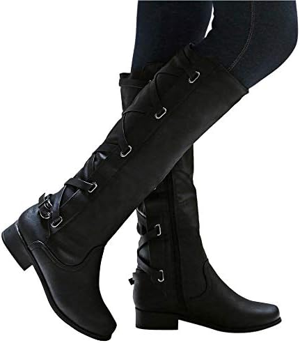 Women Long Boots Cinsanong Ladies Buckle Roman Shoes Knee High Riding Cowboy Boots