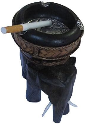 "LovelyThaiMart"Beautiful Handmade Wooden 3 Elephant Ashtray 1pcs.