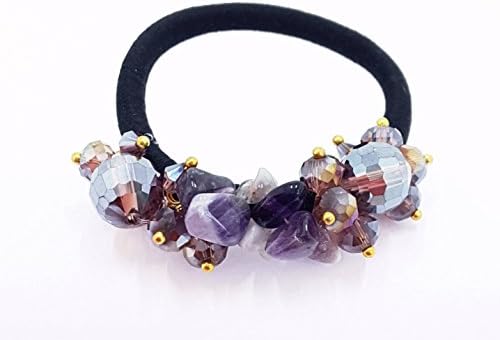 UNIQUE: HANDMADE- PURPLE TONE WITH AMETHYST ELASTIC PONYTAIL HOLDER