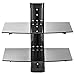 Mount Factory - Adjustable Wall Mount / Glass Floating AV DVD Component Shelf - 2 Tier - Black