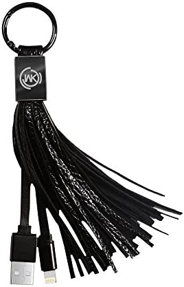 Lighting Cable, Leather Tassel Keychain Sync Charging USB Cable Short for Apple iPhone 5/5S/6/6S/7/7 Plus iPad iPod (Black)
