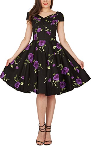 BlackButterfly Enya' Vintage Infinity Pin-up Dress (Large Purple Roses, US 4)