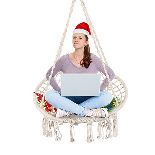 Best Sunshine Hammock Chair Macrame Swing, Handmade Knitted Hanging Cotton Rope Macrame Hammock Swing Chair for Indoor/Outer Home, Garden, Patio, Yard