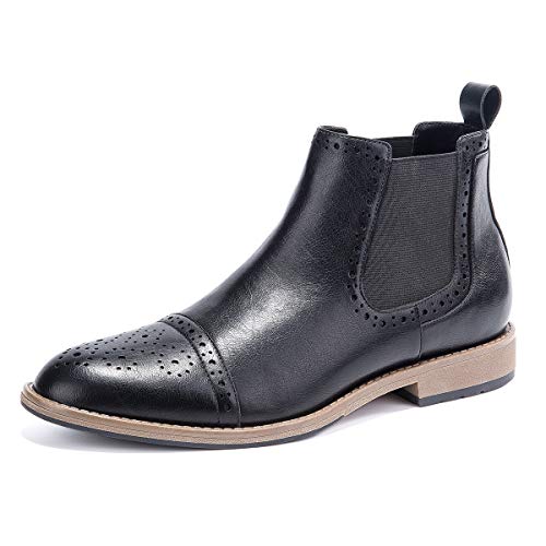 GM GOLAIMAN Men's Chelsea Boots Cap-Toe Semi-Brogue Boots Ankle Dress Boots Slip On Black 12