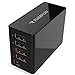 iPad Charger Rampow 4-ports 2.4A &1A/34W USB Wall Travel Charger with foldable plug for iPhone 5/5C/5S/SE/6s/6s plus/6/6 plus/7/iPad mini/pro, Samsung Galaxy, Blackberry-Black&Red