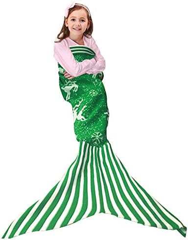Fu Store Mermaid Tail Blanket Crochet Mermaid Blanket for Kids, Snowflake Super Soft All Seasons Sofa Sleeping Blanket, Cool Birthday Wedding Christmas (Kid Size Xmas Green)