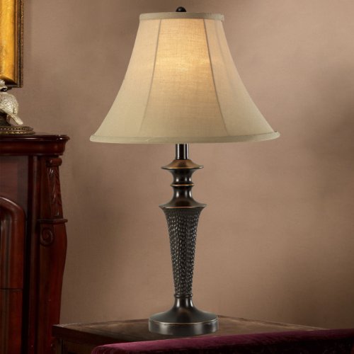 Home Source Industries LMP12553 Modern Table Lamp(Wired) with Linen Colored Fabric Shade, 24-Inch Height, Dark Brown