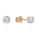 10k Yellow Gold Basket Round CZ Cubic Zirconia Solitaire Children Stud Screwback Baby Girls Earrings