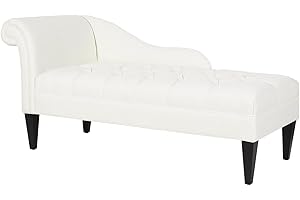 Jennifer Taylor Home Harrison Tufted Roll Arm Chaise Lounge, Antique White Polyester