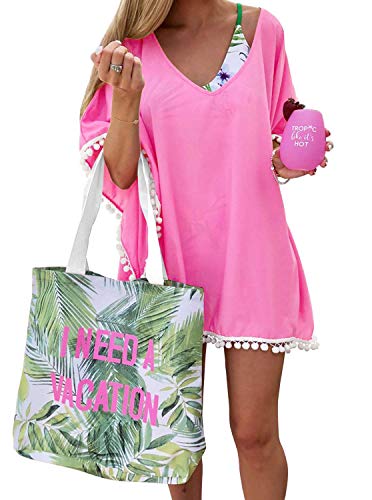 Women's Pom Pom Trim Kaftan Chiffon 