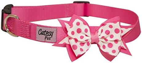 Cutesy Pet Dog Collar with Bow (Pink Polka Dots, Small)