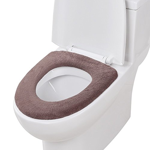 Lifechaser Toilet Seat Lid Warmer Cover Pads Washable 100% Cotton with Flexible Hose for Lock (100% Cotton-Coffee) - Thumbnail 2
