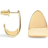 Wide Flat Polished Half Hoop Earrings | Chunky Hoop Earrings | Statement Huggie Hoops for Women | Lightweight Gold Dome Earrings