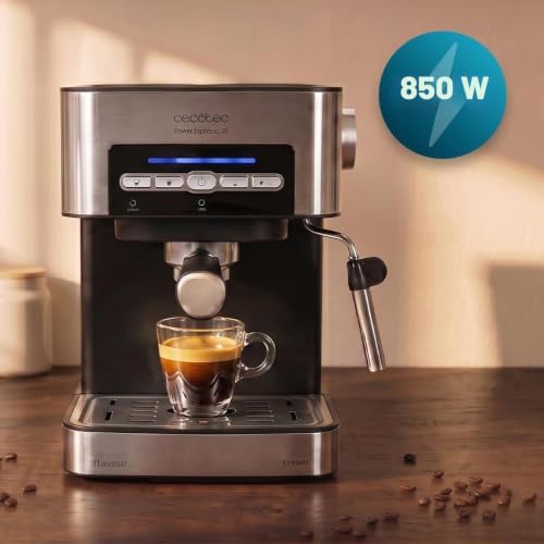 Machine à Café Espresso Power Espresso 20 Matic Elite. 850W, Pression 20 Bars, Réservoir 1,5 Litres, Mousseur Orientable, Commande Numérique, Mode Auto, Acier