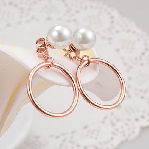 Promices Women Circle and Pearl Earrings titanium steel 18k rose gold plating