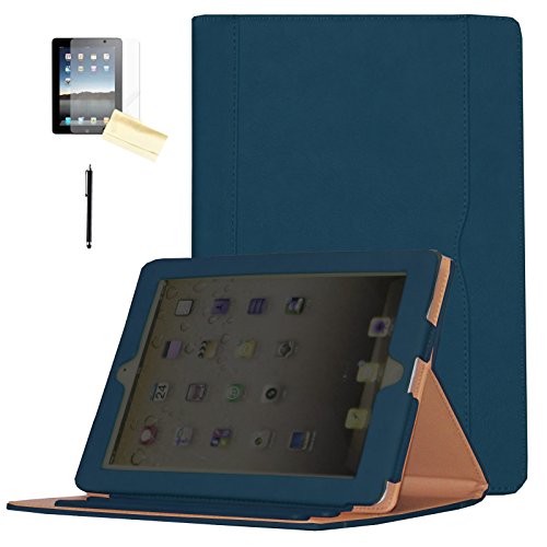 New 2017 iPad 9.7 Case (2017 Released), JYtrend Multi-Angle Viewing Stand Leather Folio Smart Cover with Big Front Pocket Auto Wake Up/Sleep for A1822 A1823 (Navy)