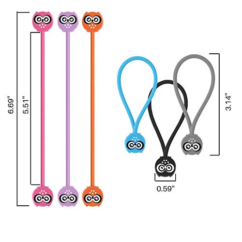 SUNFICON 14 Pack Magnetic Cable Organisers Cable Clips Big Eyes Owl Headphone Earbuds Cord Winder Manager Keeper Bookmark Whiteboard Fridge Magnet USB Cord Tie Strap Holder Home Office School Kitchen - Thumbnail 2