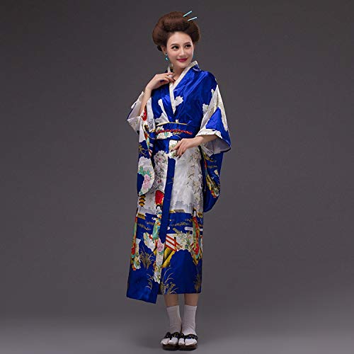 Japanese Kimono Yukata Kimono Women Long Sleeve V Neck Haori Traditional Kimonos with OBI,Red 2,One Size