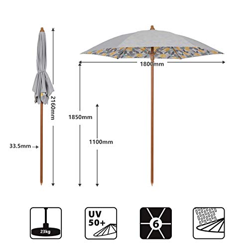 Sekey®180 cm Sonnenschirm mit Schutzhülle Strandschirm Balkonschirm Grau Rund Sonnenschutz UPF50+ – Bild 5