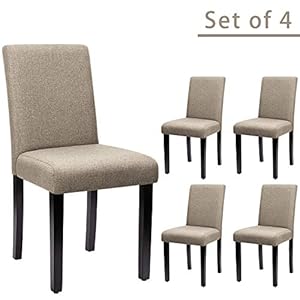 Furniwell Dining Chairs Fabric Upholstered Parson Urban Style Kitchen Side Padded Chair with Solid Wood Legs Set of 4…