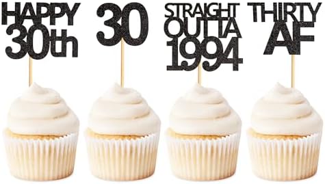 24 Stück Cupcake-Topper "Happy 30th" & "Straight Outta 1993" - Glitzer, Gold, Für 30. Geburtstagsparty