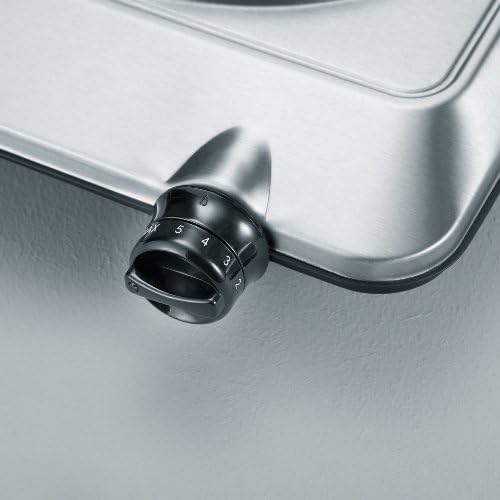 Placa de cocina portátil, placa eléctrica para cocinar fácil de limpiar, hornillo eléctrico con termostato regulable, acero inoxidable cepillado, 1500 W, KP 1092