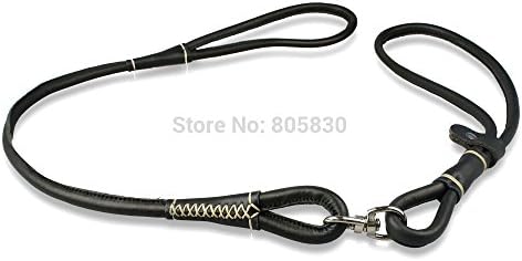 BOSUN(TM)Black Genuine Leather Dog Leah And Colalr Set Pet working Lead Total Length 75cm Neck Up To 60 cm