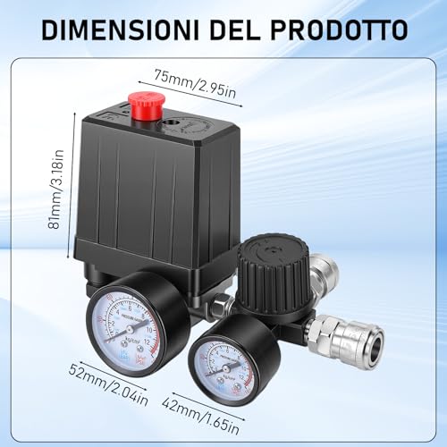 220V Air Compressor Pressure Switch, 4 Holes Compressor Control Valve with Safety Valve and Pressure Gauge, Quick Response, Precise Adjustment for Workshop or Factory
