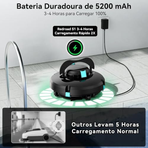 Robo Aspirador Piscina Sem Fio Por 130min, Até 102㎡, Filtro 180μm | Aspirador de Piscina com Recarga 3h, IPX8, Vedação Total sem Vazamentos, para Todos os Tipos de Piscina