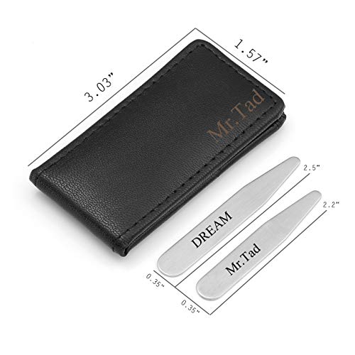 Personalized Master Free Engraving Custom Engraved Stainless Steel Collar Stays Travel Set for Men Dress Shirt Stiffeners in Genuine Leather Case Holder Wallet, 2.2" 2.5" 2.75" 3"